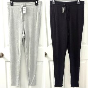 NWOT SET OF 2 Express Plush Soft Ribbed High Rise Jogger Pajamas Black Heather S